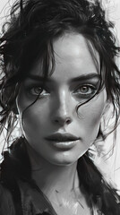 Pencil sketch in the style of beautiful women