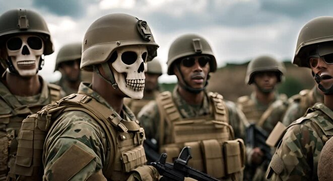 Army soldiers with ghost masks.