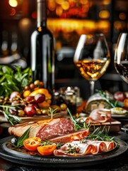 Gourmet Charcuterie Board with Wine in Elegant Setting