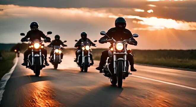 Group of bikers driving on the road.
