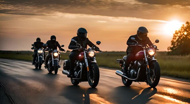 Group of bikers driving on the road.