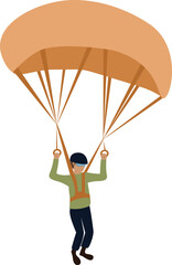Flat isolated skydiver flying with a parachute. Cartoon parachutist illustration vector.