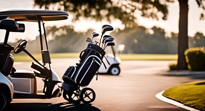 Golf bag in a golf cart.