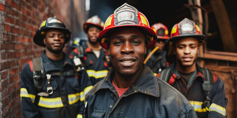 Group of firefighters in action gear