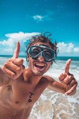 Naklejka premium A man with a tattoo on his arm is smiling