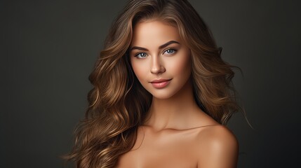 Fototapeta premium Youthful woman showcasing flawless skin and natural beauty with cosmetic care influence