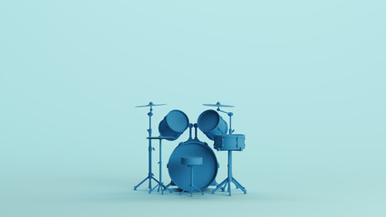 Blue drum kit cymbals percussion musical instrument drum set music pale background rear view 3d illustration render digital rendering