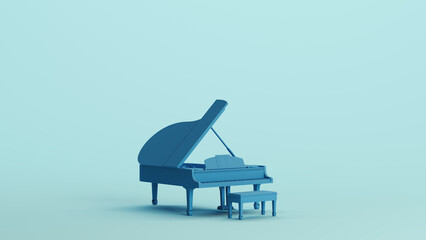 Blue grand piano classical musical instrument piano grand soft tones pale background 3d illustration render digital rendering © paul