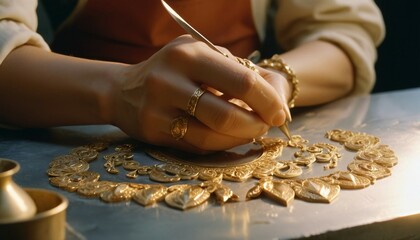 Obraz premium A close-up of a silversmith crafting intricate jewelry.