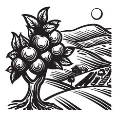 Simple orchard logo design, black vector illustration on white background
