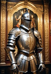 medieval knight's armor at the a castle museum.

