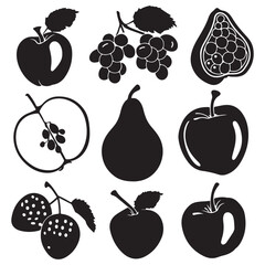 Simple fruits silhouettes set, black vector illustrations on white background