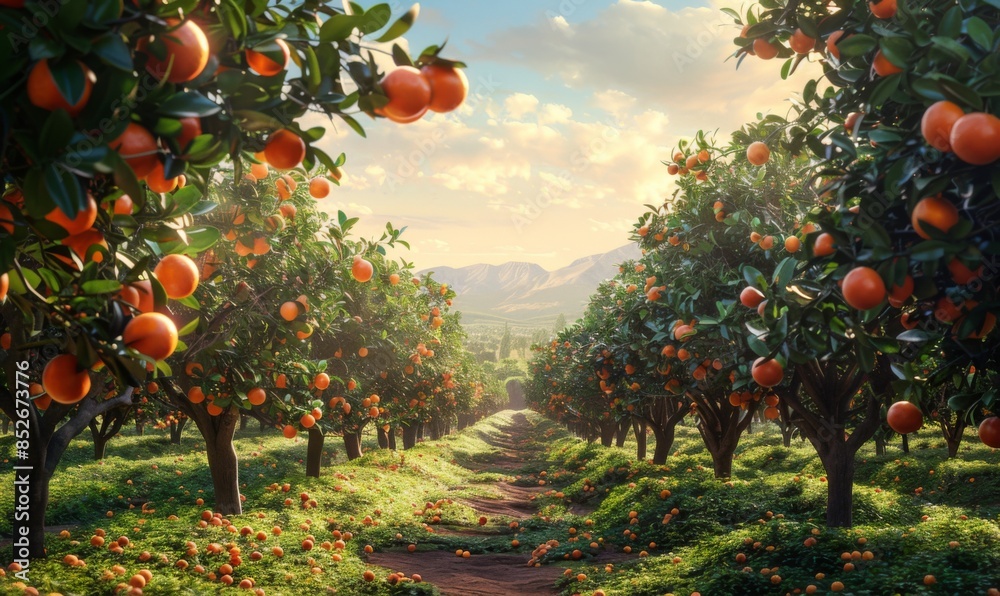Wall mural orchard with ripe citrus fruits - Wall murals