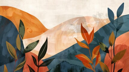 Abstract artistic design inspired by natural elements such as leaves, flowers and landscapes. Organic shapes and earthy tones to evoke a sense of the natural world.