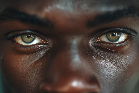 Close-up of an African man's eyes looking into the camera. Generative AI image