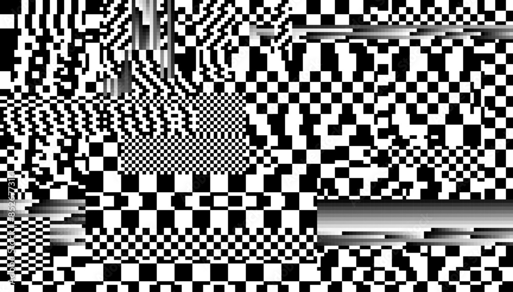 Poster glitch checkered pixels pattern. pixel art chaotic glitchy background. 90s cctv vhs screen vibe. tv 
