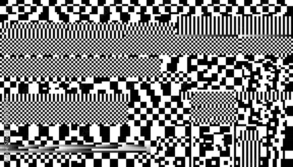 Aufkleber glitch checkered pixels pattern. pixel art chaotic glitchy background. 90s cctv vhs screen vibe. tv 