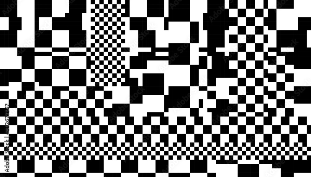 Poster glitch checkered pixels pattern. pixel art chaotic glitchy background. 90s cctv vhs screen vibe. tv 