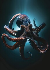 Obraz premium cinematic photography, wide shot, A huge octopus is under ocean 