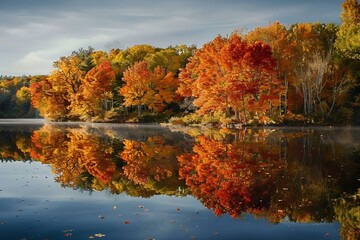 Obraz premium Fall Colors Reflecting in a pond. generative ai.