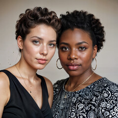 Two Women With Different Skin Tones And Hair Styles