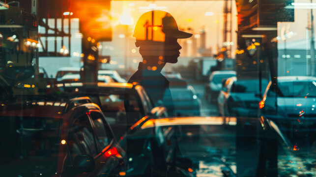 Silhouette of a Worker in a Garage