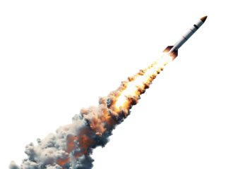 Rocket launch with fire and smoke trail, cut out