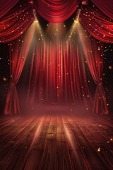 Theater stage with red curtains and spotlights