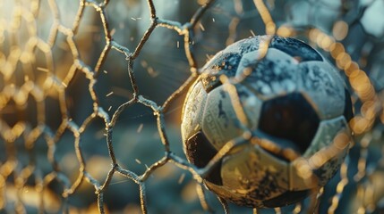 football. The ball flies into the net gate