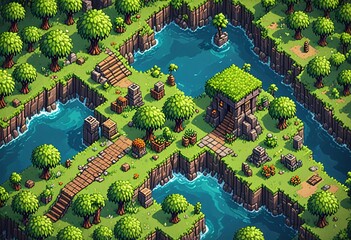 asset for a bit pixel platform mobile game,dirt grass wood tree bush stone dungeon castle background rpg