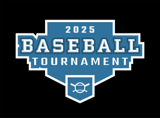 Baseball player silhouette with bat, logo, emblem on a dark background.