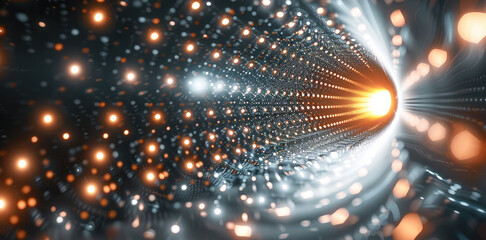 Obraz premium Abstract representation of the speed of light background like tunnel, digital, holographic light. Generative AI.