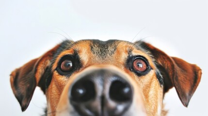 A close up of a dog's face with his nose in the air, AI