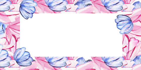 Cornice floreale azzurra e rosa rettangolare © sommaria