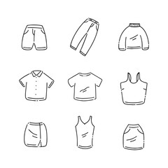 Children's clothing doodle line vector illustration