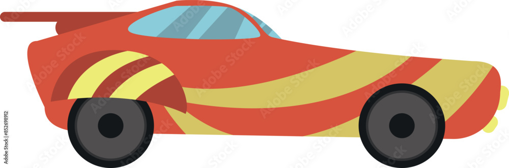 Wall mural Flat isolated orange car. Cartoon race car illustration vector.