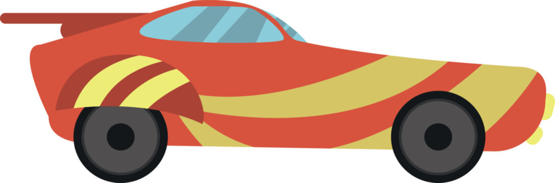Flat isolated orange car. Cartoon race car illustration vector.