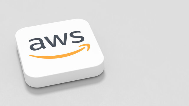 AWS, Amazon Web Services App Icon on Gray Background with Copy Space