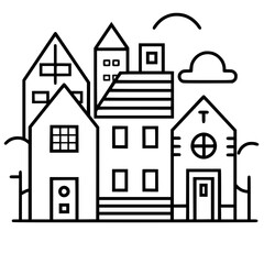 home outline, line art house, line art print, HOUSE clipart, cute house svg, lake house svg, Line Art, house, home, icon, building, estate, symbol, construction, architecture, vector, real, roof, wind