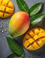 Fresh mango with drops of water