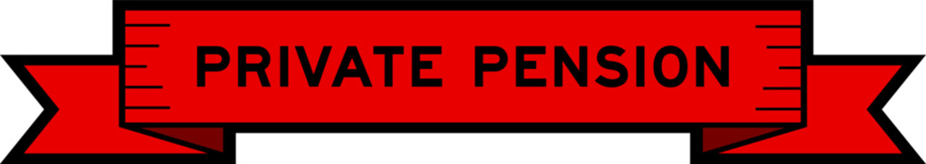 Ribbon label banner with word private pension in red color on white background