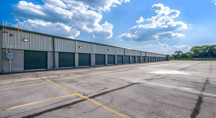 Large warehouse complex with individual garages.