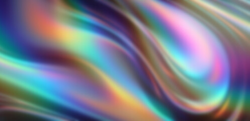 Obraz premium Holographic melted liquid chrome background in iridescent pearlescent hues.