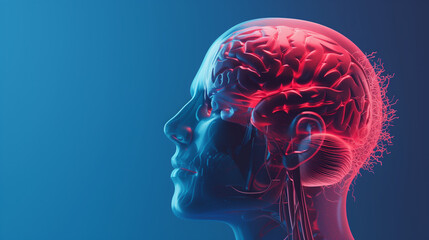 3d illustration of red human brain. headache concept