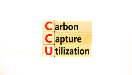 CCU Carbon capture utilization symbol. Concept words CCU Carbon capture utilization on beautiful blocks. Beautiful white background. Business ecological Carbon capture utilization concept. Copy space