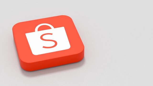 Shopee App Icon on Gray Background with Copy Space