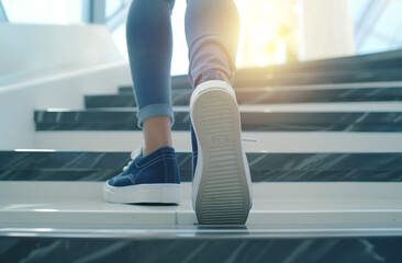 Close up of woman's legs and shoes as she is making a step
