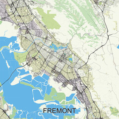 Fremont, California, USA map poster art