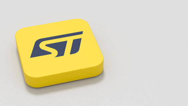 ST Microelectronics App Icon on Gray Background with Copy Space