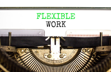 Flexible work symbol. Concept words Flexible work typed on beautiful old retro typewriter. Beautiful white paper background. Business Flexible work concept. Copy space.